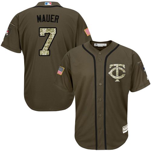 Twins #7 Joe Mauer Green Salute to Service Stitched MLB Jersey - Click Image to Close